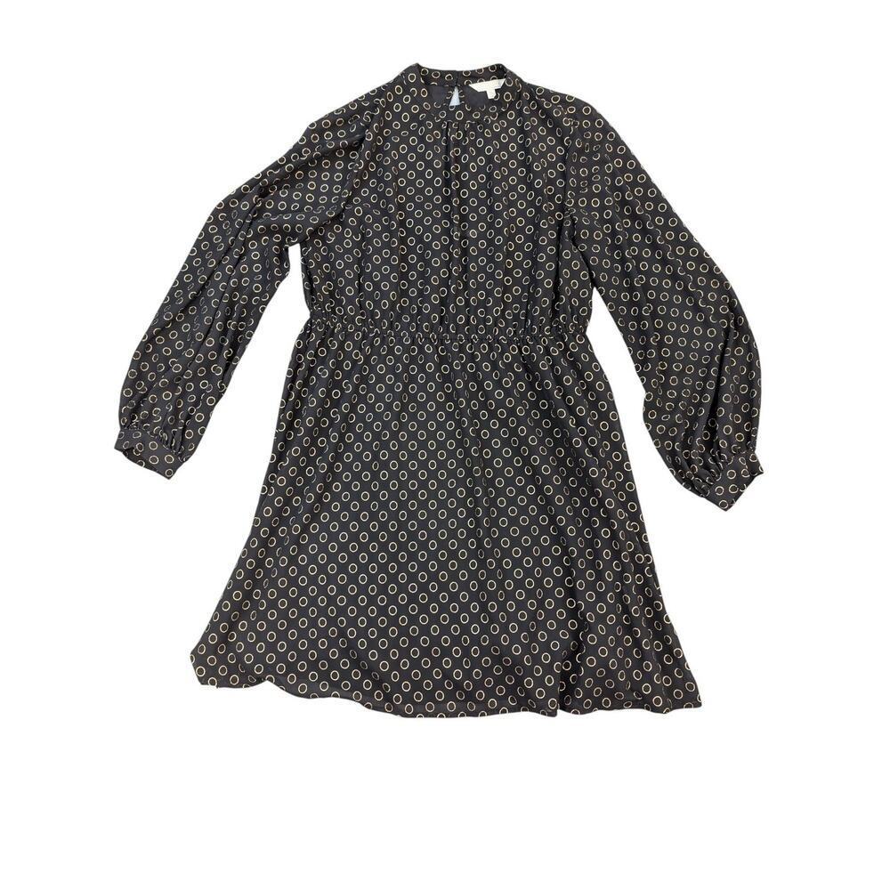 ModCloth Dress Women XL Black Gold Polka Dot Long Sleeve A Line Keyhole